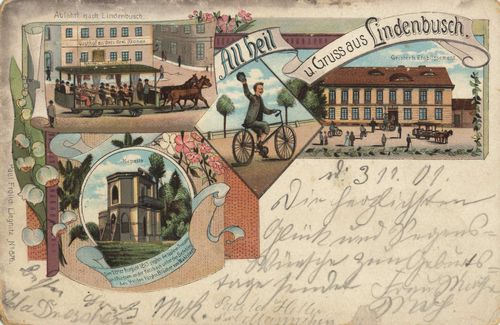 Lindenbusch, Pommern: Abfahrt nach Lindenbusch; Geisierts Etablissement; Kapelle