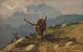 Angreifender Hirsch im Gebirge