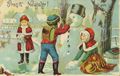 Kinder bauen Schneemann
