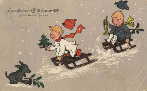 Jungen fahren Schlitten