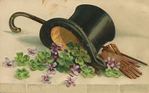 Klee, Zylinder, Stock und Handschuhe