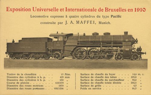 Ausstellung Br�ssel 1910, Lokomotive vom Typ Pacific, gebaut von J. A. Maffei