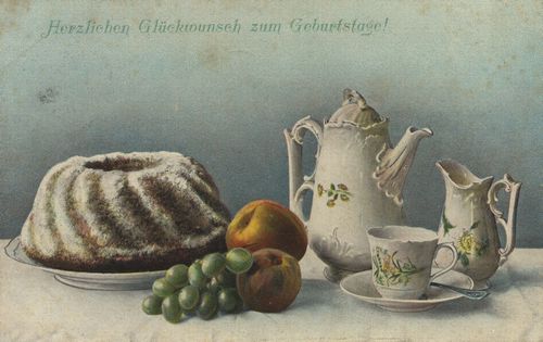 Kaffeeservice, Kuchen, Obst