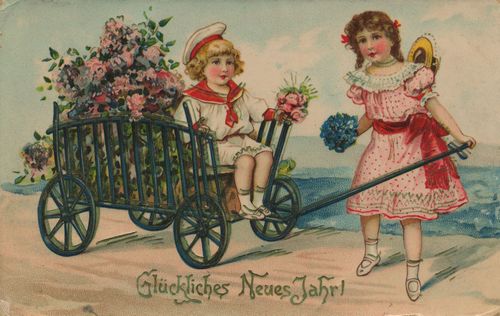M�dchen mit Blumenwagen