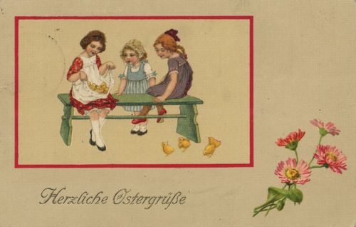 M�dchen mit K�cken in der Sch�rze