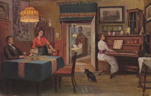 Klavierspielerin im Kreise der Familie