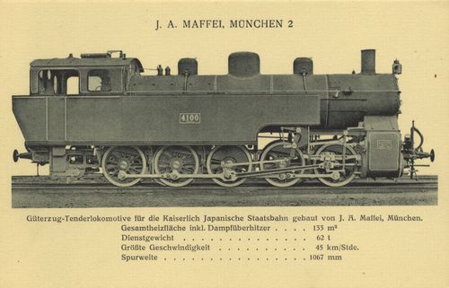 G�terzugtenderlokomotive f�r die Kaiserlich Japanische Staatsbahn, gebaut von J. A. Maffei