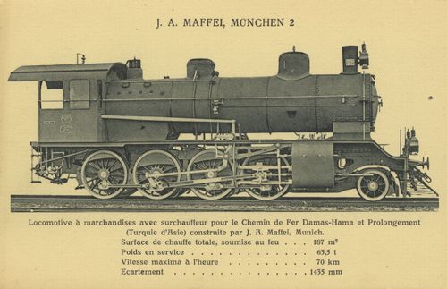 Lokomotive f�r die Eisenbahnstrecke Damas-Hama, gebaut von J. A. Maffei