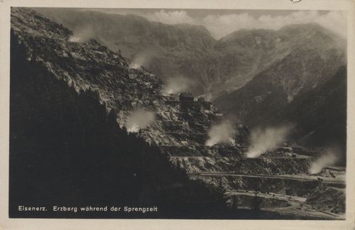 Erzberg w�hrend der Sprengzeit
