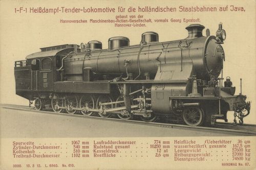 1-F-1 Hei�dampf-Tender-Lokomotive f�r die holl�ndischen Staatsbahnen auf Java