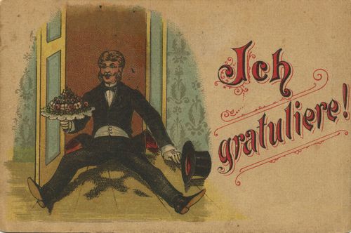 Gratulant sitzt auf der T�rschwelle