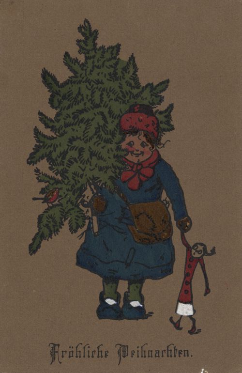M�dchen mit Puppe und Baum