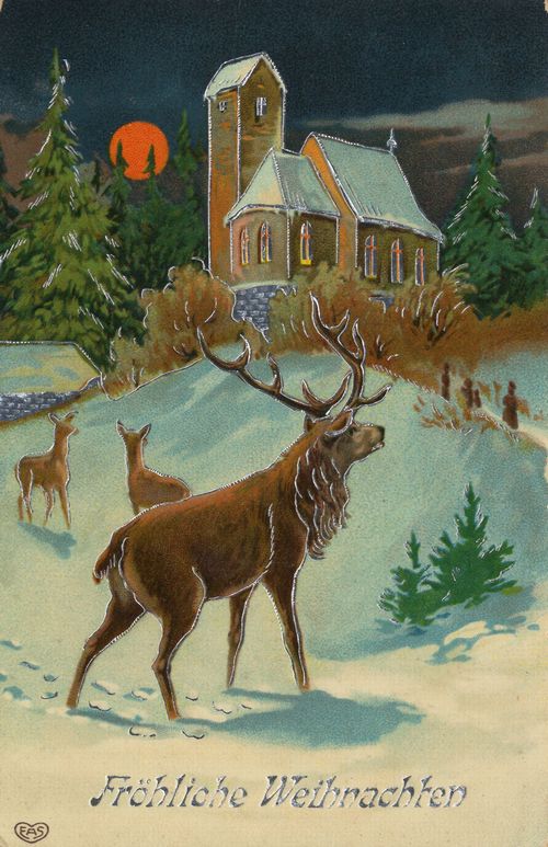 Winterlandschaft mit Hirsch im Mondschein