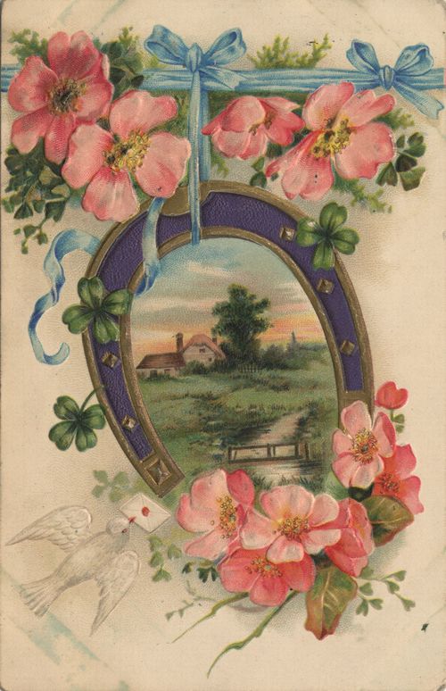 Landschaft mit Hufeisen und Brieftaube