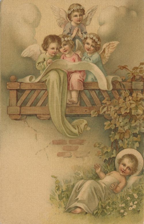 Engel mit Christkind im Garten