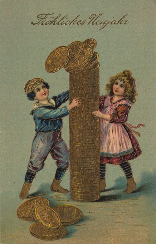 Neujahrsgr��e (Kinder mit Talerturm)