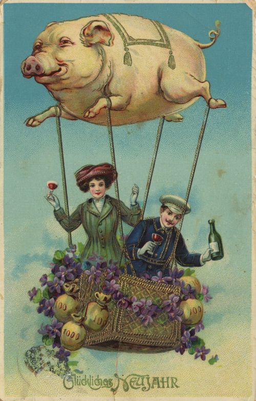 Neujahrsgr��e (Schwein als Ballon)