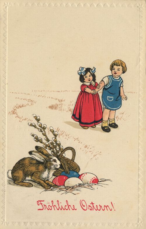Mit Eierkorb und Kindern