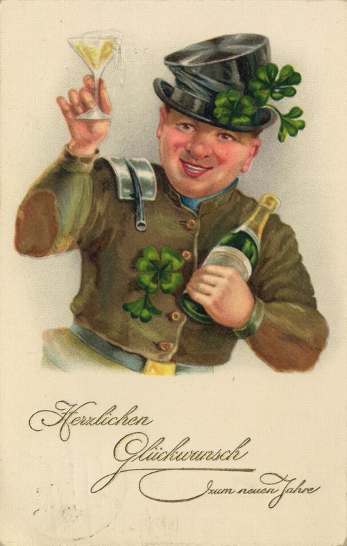 Schornsteinfeger mit Sektglas