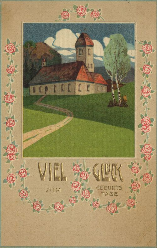 Kirche in Blumenrahmen