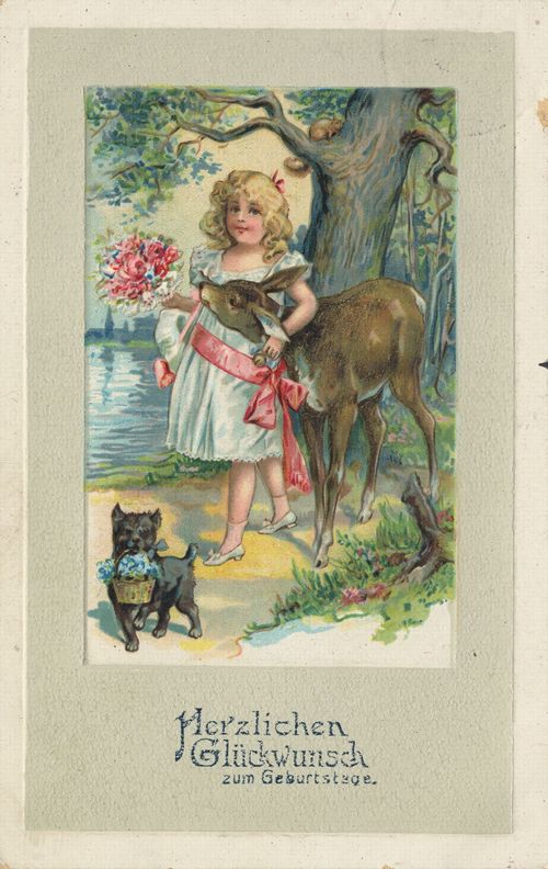 M�dchen mit Reh und Hund