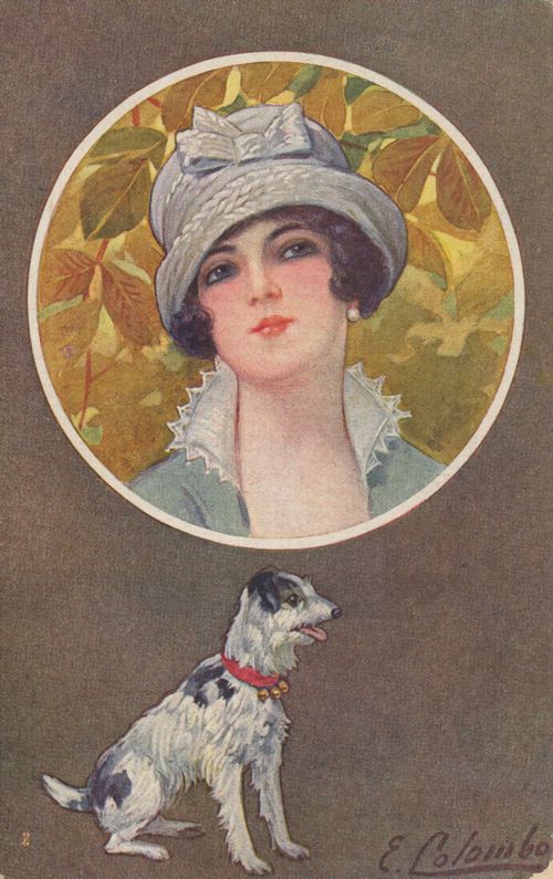 Hund unter Frauenportrait