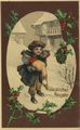 Kind mit Neujahrsgans im Schnee
