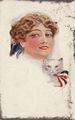 Wei�e Katze mit schwarz-wei�-roter Schleife