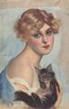 Blonde Frau mit schwarzer Katze