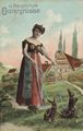 Frau mit 3 Hasen an der Leine