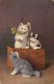 3 Katzenbabies mit Korb