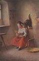 M�dchen mit getigerter Katze und Baby