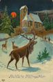 Winterlandschaft mit Hirsch im Mondschein