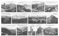 Bayern, W�rttemberg, Baden und Elsass-Lothringen. II. 1. N�rnberg mit Burg. 2. Donautal mit Walhalla bei Regensburg. 3. Steinbruch lithographischer Platten bei Solnhofen. 4. Maximilianstra�e mit Maximilianeum in M�nchen. 5. Schlo� Neuschwanstein bei F�ssen. 6. Zugspitz. 7. Schlo�platz in Stuttgart. 8. Bergschlo� Hohenzollern. 9. Heidelberg mit Schlo�. 10. H�llental mit Hinterwaldkopf im Schwarzwald. 11. M�nster in Stra�burg. 12. Kammerzellsches Haus in Stra�burg. 13. Vorberge der Vogesen bei W�rth (Schlachtfeld von 1870).