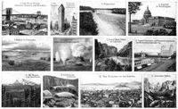 Vereinigte Staaten von Amerika II. 1. East River-Br�cke zwischen Neuyork und Brooklyn. 2. Skyscraper (Flatiron-Geb�ude) in Neuyork. 3. Niagarafall. 4. Kapitol in Waschington. 5. Pr�rie in Nebraska. 6. Geysir im Yellowstone-Nationalpark. 7. Grand River-Ca�on in Colorado. 8. Tempel, Tabernakel und Versammlungsgeb�ude der Mormonen in Salt Lake City. 9. Mt. Shasta, in der Sierra Nevada. 10. Goldw�sche in Nevada. 11. San Francisco vor dem Erdbeben. 12. Yosemite Valley.