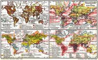 Erdkarten. II. (Karten) 1. Geologische �bersicht. 2. Meeresstr�mungen, Temperaturzonen und Nierdeschl�ge. 3. Pflanzengeographische �bersicht. 4. Tiergeographische �bersicht.