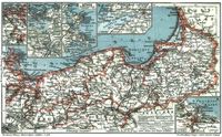 Ostpreu�en, Westpreu�en und Pommern II. (Karten) 1. Stubbenkammer auf R�gen. 2. Zinnowitz. 3. Stettin. 4. Frauengasse in Danzig. 5. Leuchtturm und Semaphor auf Hela. 6. Eisenbahnbr�cke �ber die Weischel bei Dirschau. 7. Masurisches Haus. 8. Mauersee. 9. Hubertuskapelle und Jagdhaus im Rominter Park. 10. Bernsteinbaggerei im Kurischen Haff. 11. M�nchenhof in K�nigsberg.