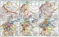 Deutsches Reich. II. (Karten) 1. Germanien im 2. Jahrhundert n. Chr. 2. Deutschland nach der V�lkerwanderung am Ende des 5 Jahrh. 3. Deutschland zur Zeit der s�chs. u. fr�nk. Kaiser im 10 u. 11 Jahrh. 4. Deutschland nach dem 30j�hrigen Krieg. 5. Deutschland zur Zeit Napoleon I. im Jahre 1812. 6. Deutschland zur Zeit des Deutschen Bundes von 1815 bis 1866