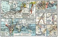 Mittelalter. II. (Karten) 1. Ausbreitung der Hansa und des Deutschen Ordens im 14. Jahrhundert. 2. Entdeckungsfahrten und Reisen vom 13. bis 16. Jahrhundert. 3. Kreuzfahrerstaaten. 4. Belagerung von Jerusalem 1099. 5. Belagerung von Konstantinopel 1453. 6. Schlacht bei Poitiers 732. 7. Die Ungarnschlacht vom Jahre 955. 8. Schlacht auf dem Marchfelde 1278. 9. Schlacht bei Sempach 1386.