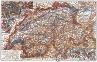 Schweiz I. (Karten) 1. Eisbedeckung zur Eiszeit und Jetztzeit. 2. Pflanzen- und Tiergeographische �bersicht. 3. Verteilung von Industrie und Landwirtschaft. 4. Historische Entwickelung der Schweizerischen Eidgenossenschaft.