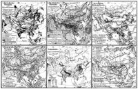 Asien. II. (Karten) 1. Geologische �bersicht und Mineralfundst�tten. 2. Physikalische �bersicht. 3. Die wichtigsten Kulturpflanzen. 4. Tiergeograph. �bersicht. 5. Volksdichte. 6. Die wichtigsten Entdeckungen u. Forschungen.