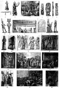Religionen. I. Naturreligionen und Polytheismus. Naturv�lker: 1. Fetisch (S�dafrika). 2. Idol (Renntier). 3. Schamane (Nordasien). 4. Maskentanz (S�dseeinseln). 5, 6. Altmexikanische G�tzenbilder. 7, 8. Indianische Totems. - �gypter: 9. Ammon. 10. Osiris. 11. Totengericht vor Osiris. 12. Anbetung des Apis. 13. Isis mit Horus. 14. Anubis. - Babylonier-Assyrer: 15. Nebo. 16. Adrammelech. 17. Opferszene. - Iranier, Perser: 18. Mithra. - Griechen: 19. Szene im Zeustempel zu Olympia. - R�mer: 20. Opfer vor Mars. 21. Auguren. - Germanische V�lker: 22. Odin (Wodan). 23. Wintersonnenwendfeier. 24. Thor (Donar).