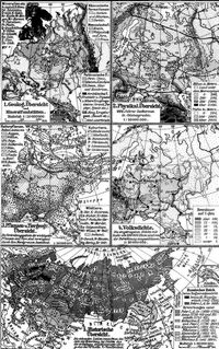 Europ�isches Russland. II. (Karten) 1. Geolog. �bersicht und Mineralfundst�tten. 2. Physikal. �bersicht. 3. Pflanzen- u. Tiergeogr. �bersicht. 4. Volksdichte. 5. Historische �bersicht.