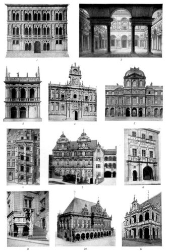 Renaissance. I. 1. Palast Vendramin zu Venedig (Ende des 15. Jahrh.). 2. S�ulenhof des Palastes ...