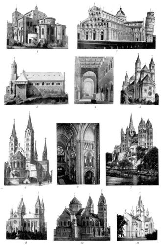 Romanischer Stil. I. 1. Notre-Dame du Port zu Clermont-Ferrand (9. Jahrh.). 2. Dom zu Pisa (1118 ...