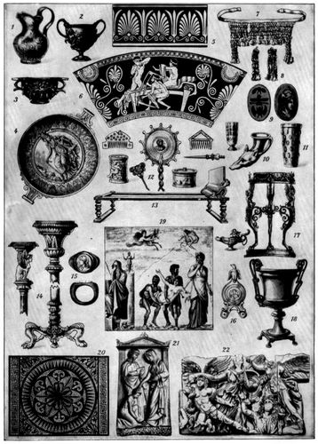 Griechisch-R�mische Kunst. II. Griechisch: 1. Goldene Kanne aus Myken�. 5. Palmettenornament. 6. ...