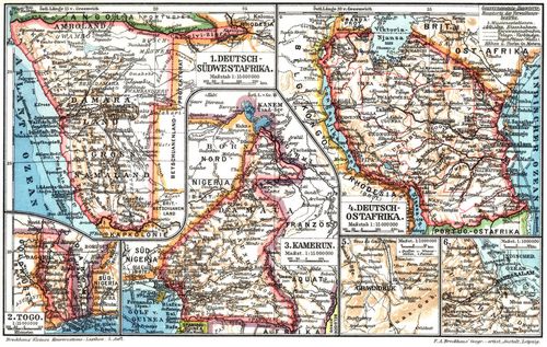 Deutsche Kolonien. I. (Karten) 1. Deutsch-S�dwestafrika. 2. Togo. 3. Kamerun. 4. Deutsch-Ostafrika.