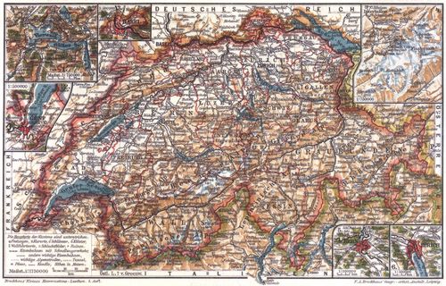 Schweiz I. (Karten) 1. Eisbedeckung zur Eiszeit und Jetztzeit. 2. Pflanzen- und Tiergeographische ...