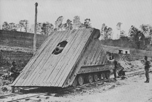 O'Sullivan, Timothy H.: Petersburg, Virginia, eine Kanone auf Schienen, Vorderansicht