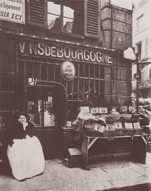 Atget, Eug�ne: Ladenschilder, Austernh�ndlerin am Port Salut